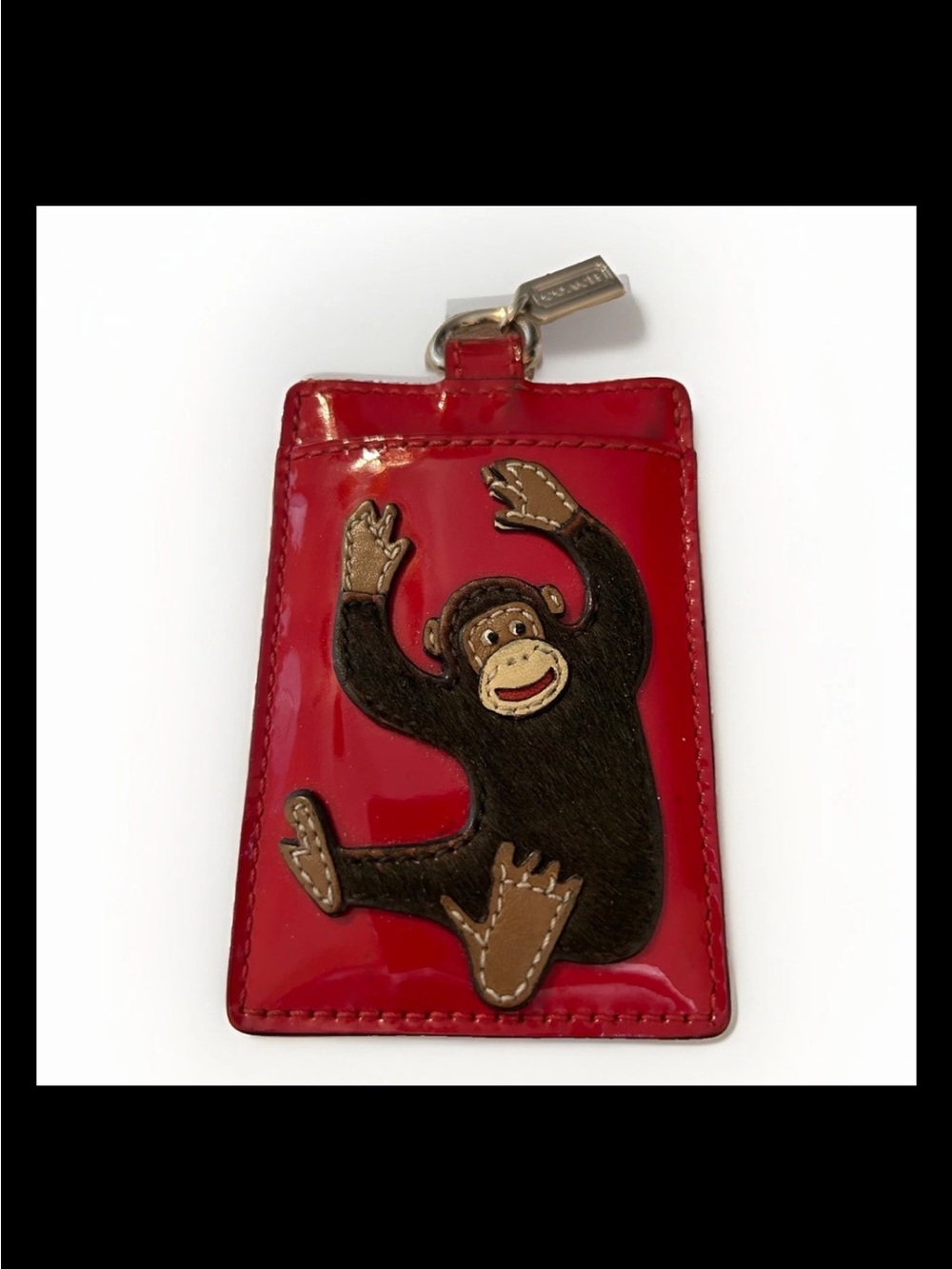 Coach Monkey Bag Charm/Lanyard- Brown Haircalf Fur, Red Patent Leather RARE 2016 - Picture 6 of 8